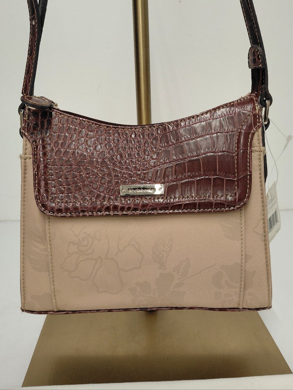 Liz Claiborne Women's Vintage Croc Embossed Floral Shoulder Bag - Biscuit